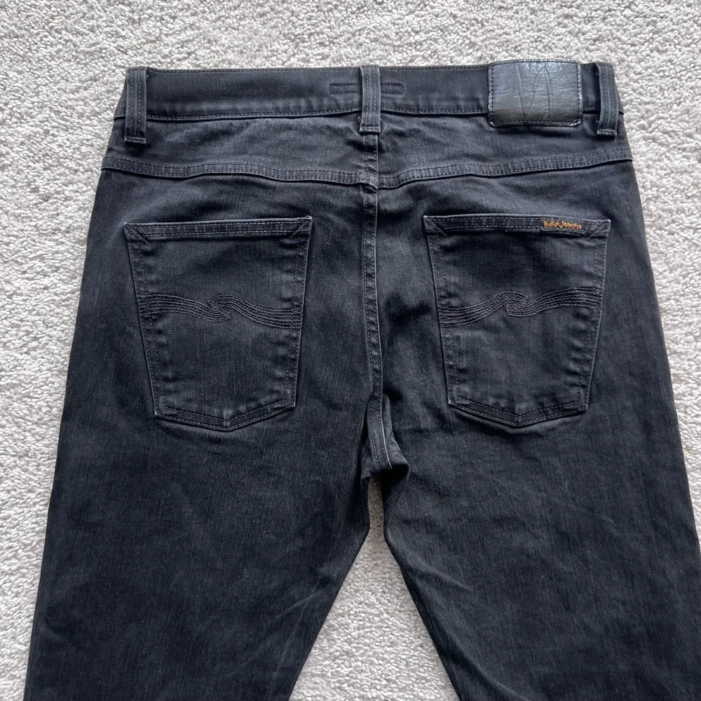 Nudie Jeans Lean Dean Jeans Mens 32x27 Black Slim Tapered Stretch Denim